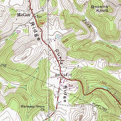Topographic Map of Boothsville Volunteer Fire Department Harmony Grove Substation, WV