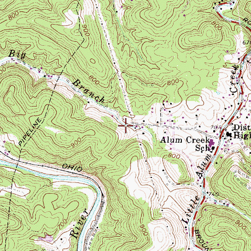 Topographic Map of Alum Creek Volunteer Fire Department Station 2, WV