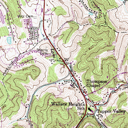 Topographic Map of Sissonville Millertown Pocatalico and Guthrie Volunteer Fire Department Huston Station, WV