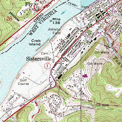 Topographic Map of Sistersville Volunteer Fire Department, WV