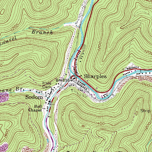 Topographic Map of Sharples Volunteer Fire Department, WV