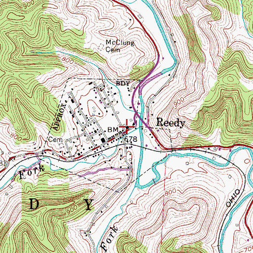 Topographic Map of Reedy Volunteer Fire Department, WV