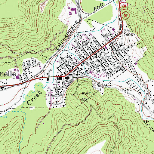 Topographic Map of Rainelle Volunteer Fire Department, WV