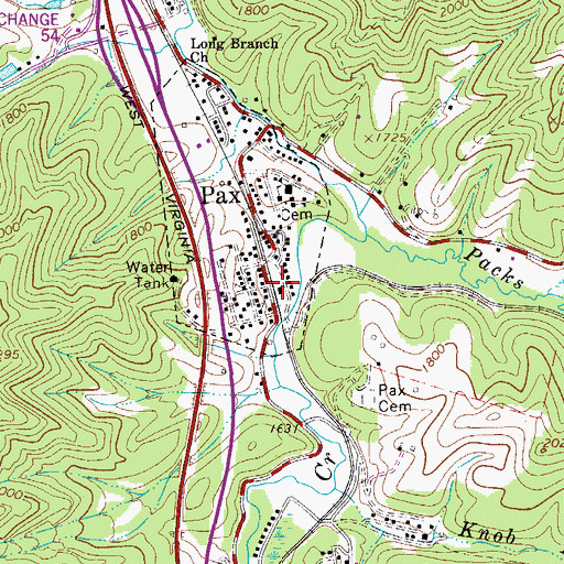 Topographic Map of Pax Volunteer Fire Department, WV