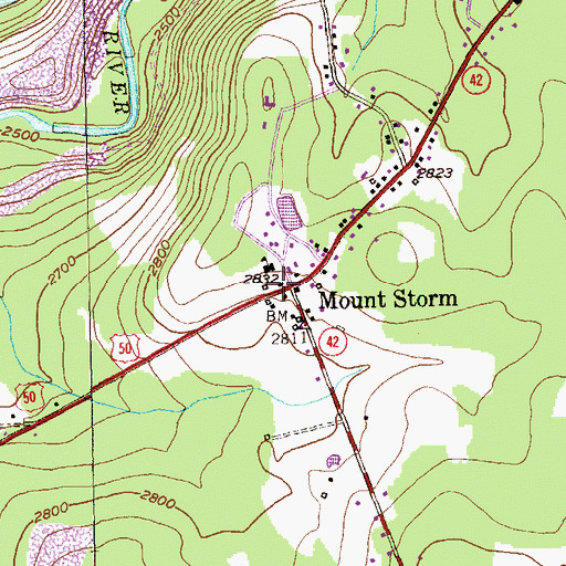 Topographic Map of Mount Storm Volunteer Fire Department, WV