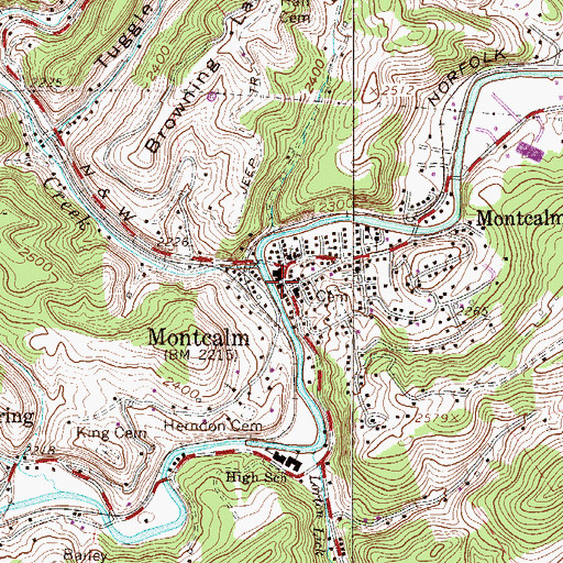Topographic Map of Montcalm Volunteer Fire Department, WV