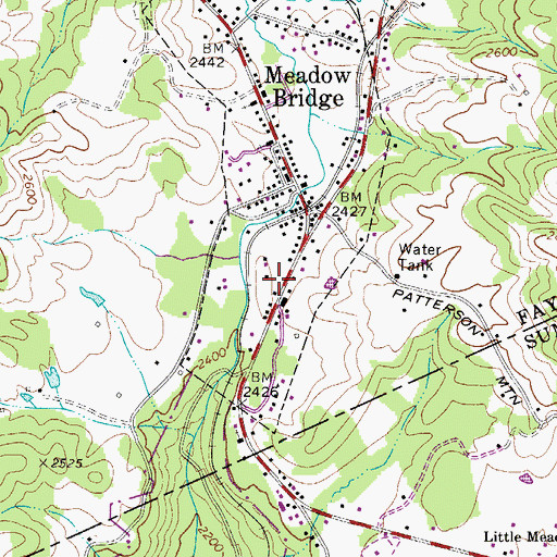 Topographic Map of Meadow Bridge Volunteer Fire Department, WV
