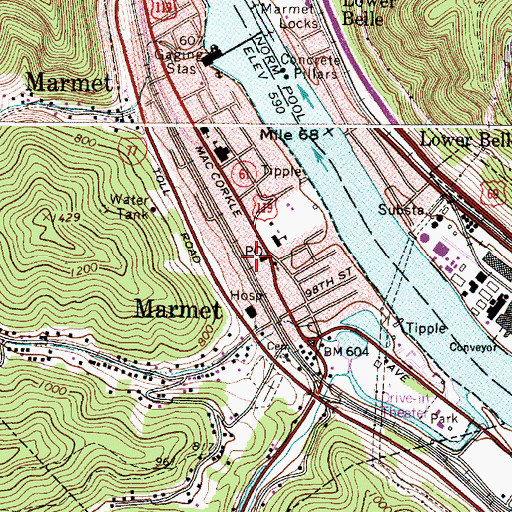 Topographic Map of Marmet Fire Department, WV