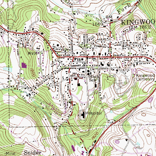 Topographic Map of Kingwood Volunteer Fire Department, WV