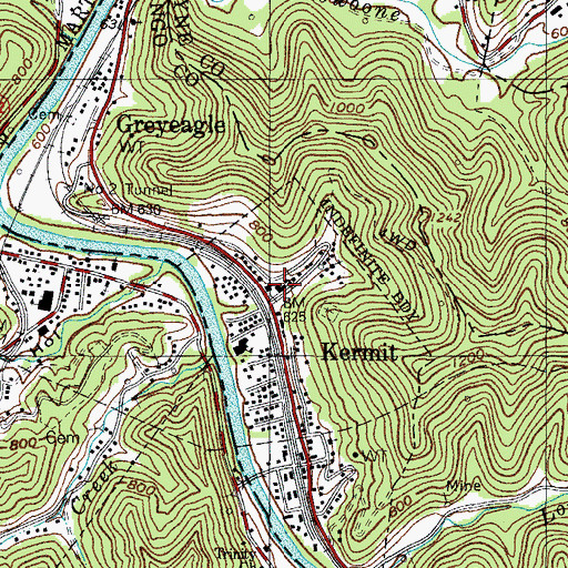 Topographic Map of Kermit Volunteer Fire Department, WV