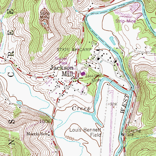 Topographic Map of Jackson Mill Volunteer Fire Department, WV