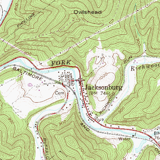 Topographic Map of Jacksonburg Volunteer Fire Department, WV