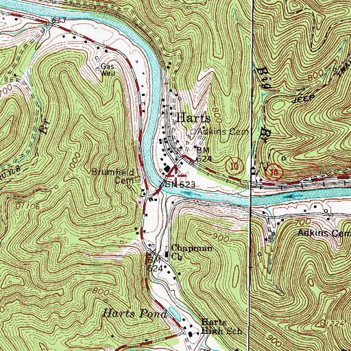 Topographic Map of Harts Volunteer Fire Department, WV