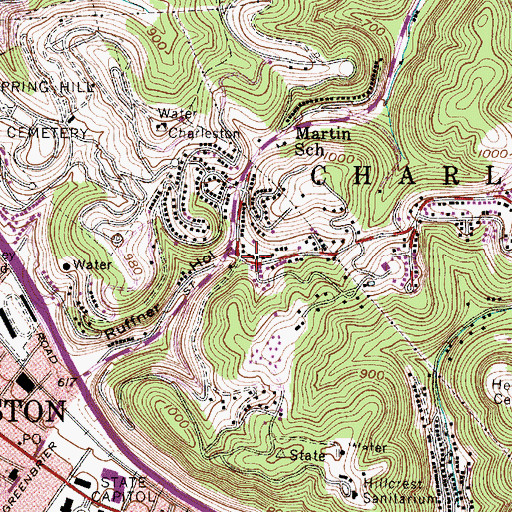 Topographic Map of Charleston Fire Department Station 4, WV