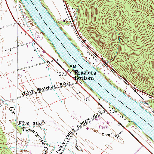Topographic Map of Winfield Volunteer Fire Department Frazier Bottom Substation, WV
