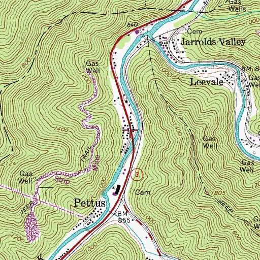 Topographic Map of Whitesville Volunteer Fire Department Pettus Substation, WV