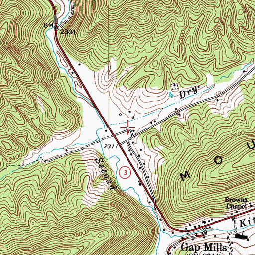 Topographic Map of Union Community Volunteer Fire Department Gap Mills Station, WV