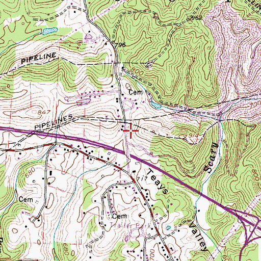 Topographic Map of Teays Valley Volunteer Fire Department Station 2, WV