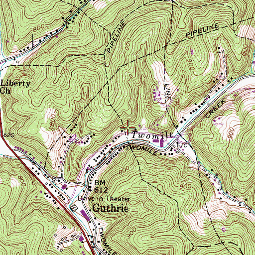Topographic Map of Sissonville Millertown Pocatalico and Guthrie Volunteer Fire Department Loftis Station, WV