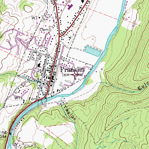Topographic Map of Franklin Volunteer Fire Department, WV