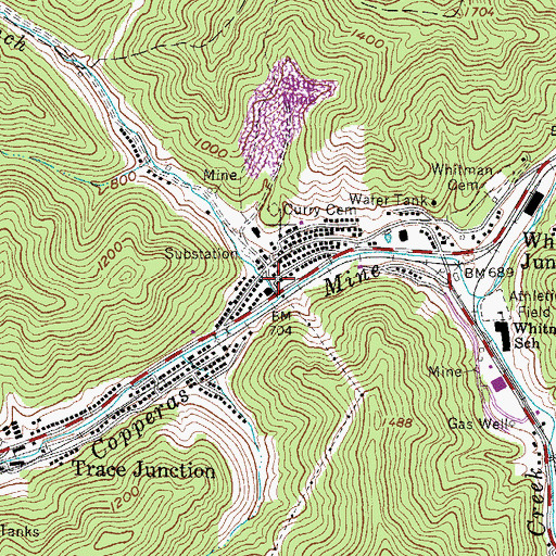 Topographic Map of Cora Volunteer Fire Department, WV