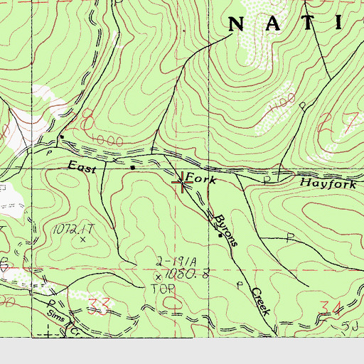 Topographic Map of Byrons Creek, CA