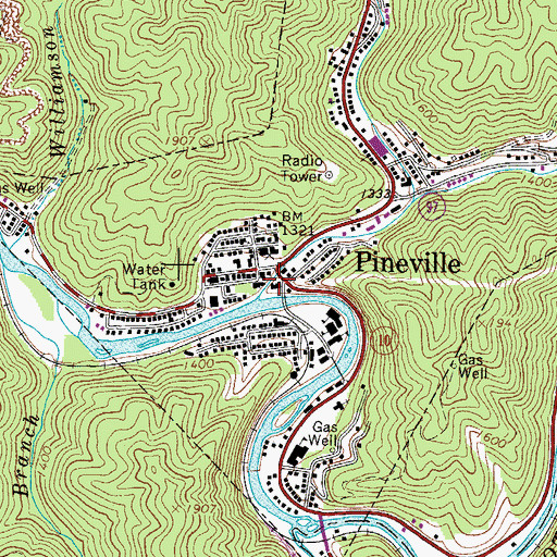 Topographic Map of Pineville Volunteer Fire Department, WV