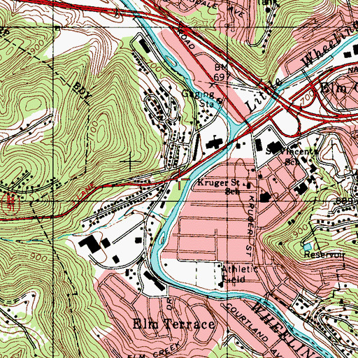 Topographic Map of Wheeling Fire Department Station 11, WV