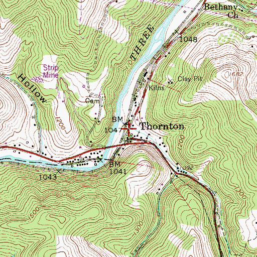 Topographic Map of Thornton Fire Department Station 1, WV