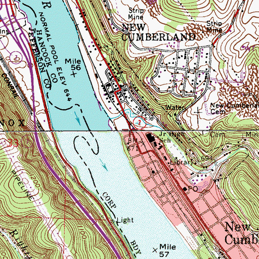Topographic Map of New Cumberland Fire Department, WV