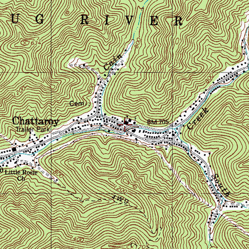 Topographic Map of Chattaroy Volunteer Fire Department, WV