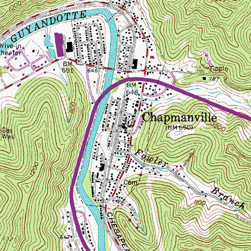 Topographic Map of Chapmanville Volunteer Fire Department, WV