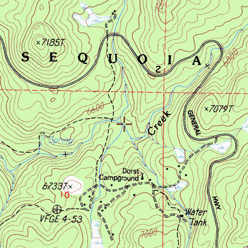 Topographic Map of Cabin Creek, CA