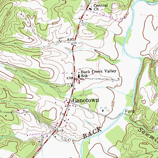 Topographic Map of Back Creek Valley Volunteer Fire Department, WV