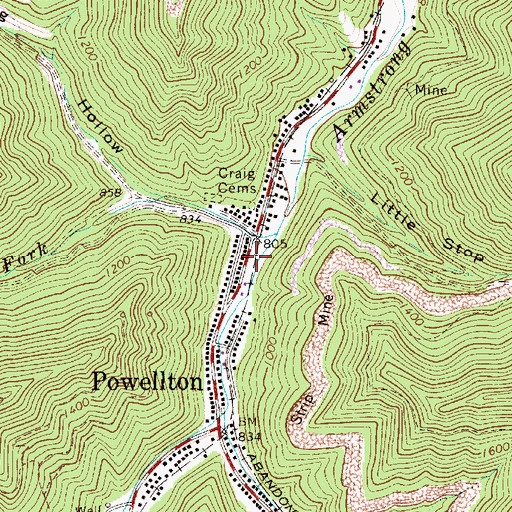Topographic Map of Armstrong Creek Volunteer Fire Department, WV