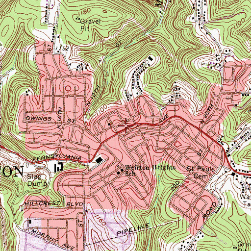 Topographic Map of Weirton Heights Volunteer Fire Department, WV