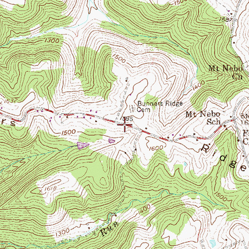 Topographic Map of Bunners Ridge Volunteer Fire Department, WV