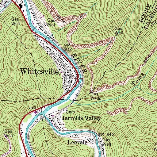 Topographic Map of Whitesville Volunteer Fire Department, WV