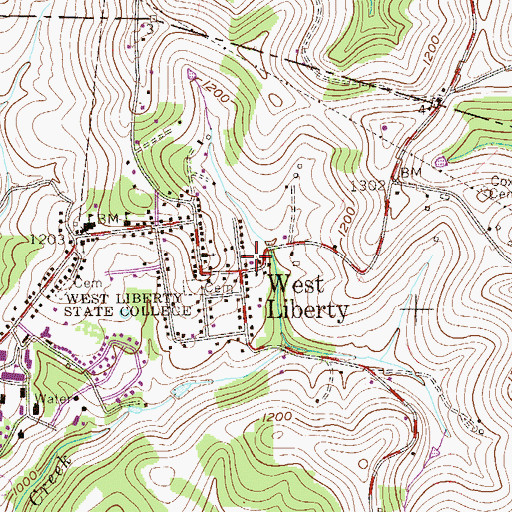 Topographic Map of West Liberty Volunteer Fire Department, WV