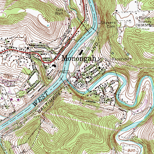 Topographic Map of Monongah Volunteer Fire Department, WV