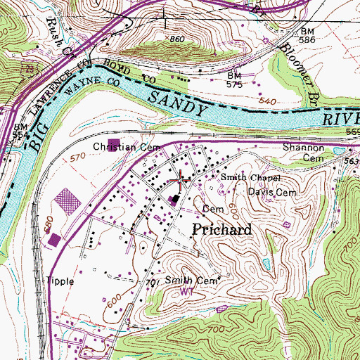 Topographic Map of Prichard Volunteer Fire Department Station 200, WV