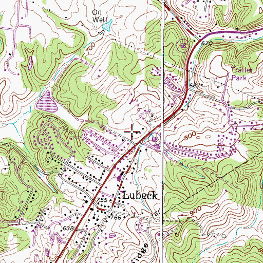 Topographic Map of Lubeck Volunteer Fire Department Station 1, WV