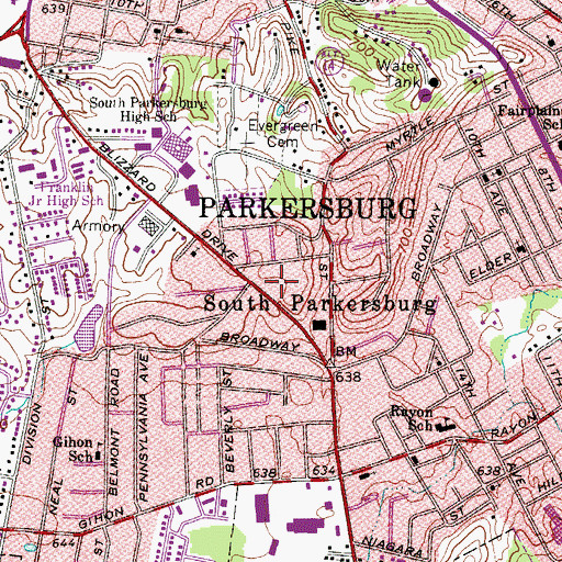 Topographic Map of Parkersburg Fire Department Station 5, WV