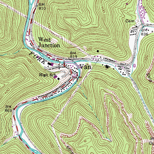 Topographic Map of Van Volunteer Fire Department, WV