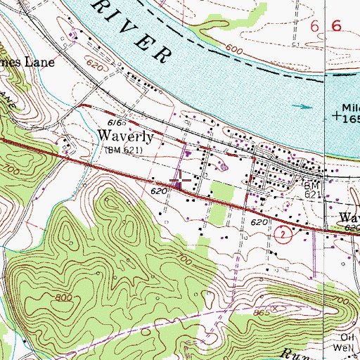 Topographic Map of Waverly Volunteer Fire Company, WV