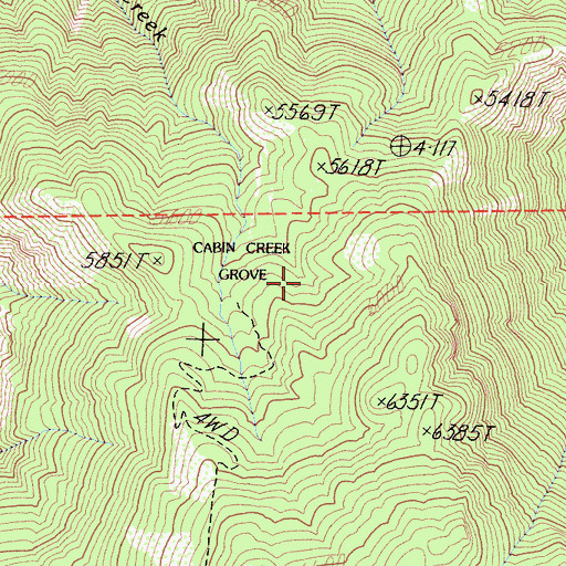 Topographic Map of Cabin Creek Grove, CA