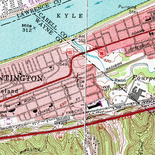 Topographic Map of Huntington Fire Department Station 8 Westmoreland, WV
