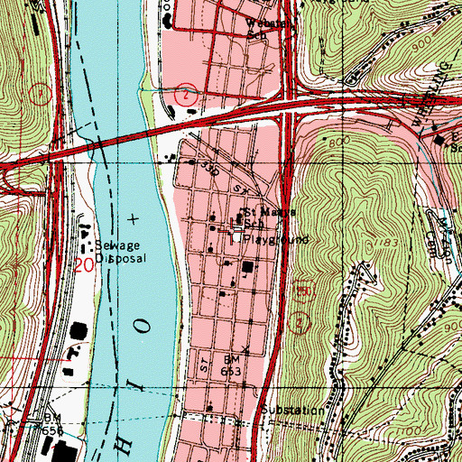 Topographic Map of Wheeling Fire Department Station 4, WV