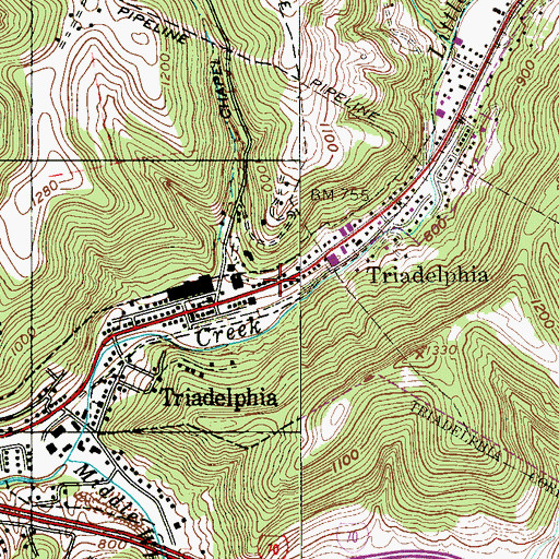 Topographic Map of Triadelpha Volunteer Fire Department, WV