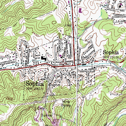 Topographic Map of Sophia Area Volunteer Fire Department, WV